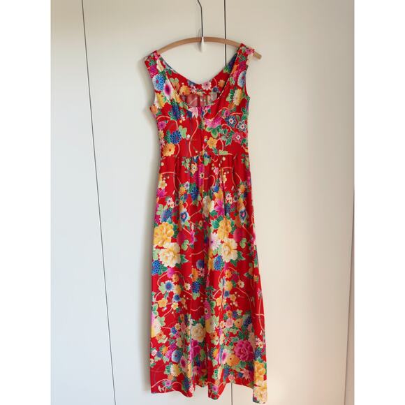 Vintage Andrade Womens Hawaiian Dress Size Sm4-6 Red Floral Tropical Print Maxi - Picture 6 of 11